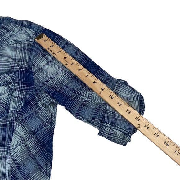 INC Blue Plaid Snap Down Shirt - Men’s Medium International Concepts - Picture 6 of 14